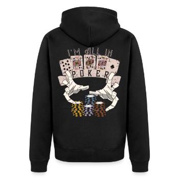 i'm all in holdem no limit royal flush poker shirt - Unisex Premium Bio Zip Hoodie - Schwarz - Hinten - Nico (187cm)