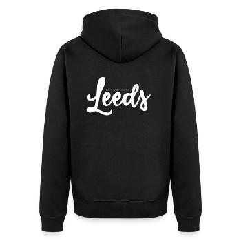 Leeds | England - Unisex Premium Bio Zip Hoodie - Schwarz - Hinten - Nico (187cm)