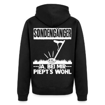 Sondeln piepen- lustiger Spruch - Unisex Premium Bio Zip Hoodie - Schwarz - Hinten - Nico (187cm)