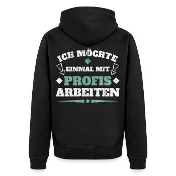 Einmal mit Profis arbeiten - Unisex Premium Bio Zip Hoodie - Schwarz - Hinten - Nico (187cm)