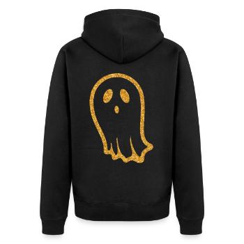 Idée cadeau visage fantôme de paillettes d'or Halloween - Veste à capuche bio Premium Unisexe - noir - Dos - Nico (187cm)