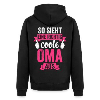 So Sieht Eine Richtig Coole Oma Aus Omi Greisin Ah - Unisex Premium Bio Zip Hoodie - Schwarz - Hinten - Nico (187cm)