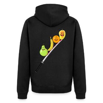 Obst Früchte Katana Vegan Gesund Vitamine - Unisex Premium Bio Zip Hoodie - Schwarz - Hinten - Nico (187cm)