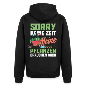 Gärtner Zeit Gärtnerei Flora - Unisex Premium Bio Zip Hoodie - Schwarz - Hinten - Nico (187cm)