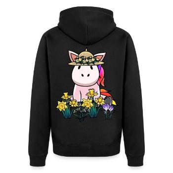 Einhorn Fabelwesen Sommer Blumen Fantasy Botanik - Unisex Premium Bio Zip Hoodie - Schwarz - Hinten - Nico (187cm)
