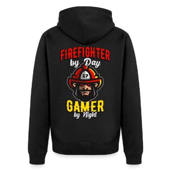 Fire Department Gamer Fireman - Unisex Premium Organic Zip Hoodie - black - Back - Nico (187cm)