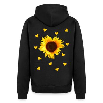 Sonnenblume, Herz, Herzen, Blume, gelb, floral - Unisex Premium Bio Zip Hoodie - Schwarz - Hinten - Nico (187cm)