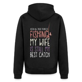 angeln fishing fischen fischer angler fisch - Unisex Premium Bio Zip Hoodie - Schwarz - Hinten - Nico (187cm)