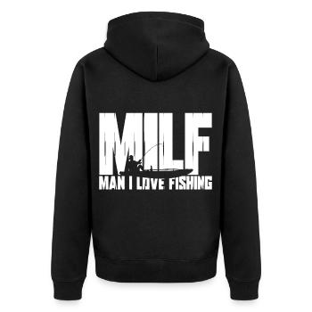 angeln fishing fischen fischer angler fisch - Unisex Premium Bio Zip Hoodie - Schwarz - Hinten - Nico (187cm)