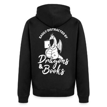 Book dragon reader reading books - Unisex Premium Organic Zip Hoodie - black - Back - Nico (187cm)
