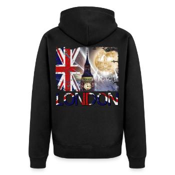 London England UK Flag Big Ben Tower Bridge - Unisex Premium Organic Zip Hoodie - black - Back - Nico (187cm)