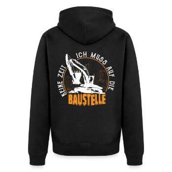 Keine Zeit Ich Muss Auf Die Baustelle Bauherr - Unisex Premium Bio Zip Hoodie - Schwarz - Hinten - Nico (187cm)