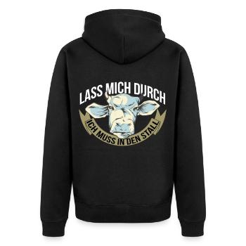 Ich muss in den Stall Rinderzüchter mit Viehzucht - Unisex Premium Bio Zip Hoodie - Schwarz - Hinten - Nico (187cm)