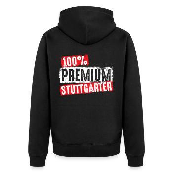 Stuttgart StuttgarterSchwabenland Schwäbisch Lusti - Unisex Premium Bio Zip Hoodie - Schwarz - Hinten - Nico (187cm)