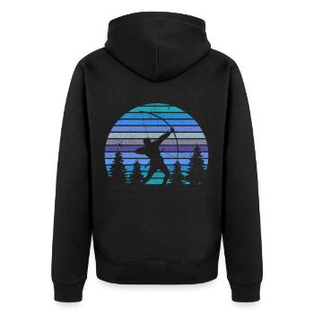 Cooler Bogenschütze mit Pfeil & Bogen Geschenk - Unisex Premium Bio Zip Hoodie - Schwarz - Hinten - Nico (187cm)