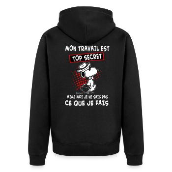 streng geheime Arbeit - Unisex Premium Bio Zip Hoodie - Schwarz - Hinten - Nico (187cm)