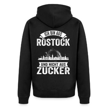 Rostock Hansestadt Küste Rostocker Moin Ostfriese - Unisex Premium Bio Zip Hoodie - Schwarz - Hinten - Nico (187cm)