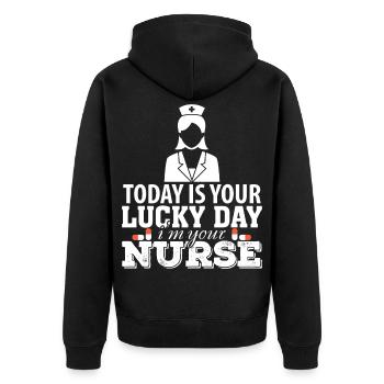 Nurse caregiver gift - Unisex Premium Organic Zip Hoodie - black - Back - Nico (187cm)