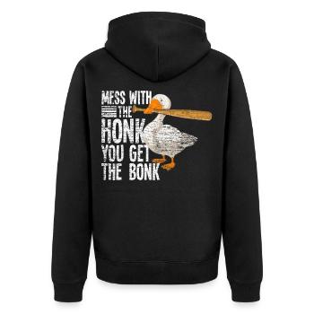 Gans Lustiger Spruch - Unisex Premium Bio Zip Hoodie - Schwarz - Hinten - Nico (187cm)
