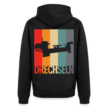 Drechsler und Drechseln - Drechselbank - Unisex Premium Bio Zip Hoodie - Schwarz - Hinten - Nico (187cm)