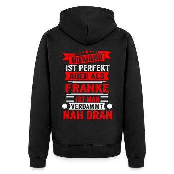 Perfekter Franke Fränkisch Franken Oberfranken Lus - Unisex Premium Bio Zip Hoodie - Schwarz - Hinten - Nico (187cm)