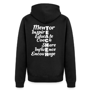 Teacher Mentor - Unisex Premium Bio Zip Hoodie - Schwarz - Hinten - Nico (187cm)