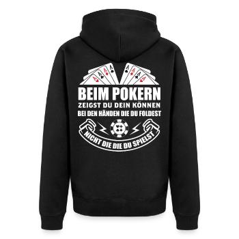 Poker Pokern Ass Casino Hold'em All In Geschenk - Unisex Premium Bio Zip Hoodie - Schwarz - Hinten - Nico (187cm)