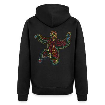Qigong Kampfkunst Meditation Linien Robe - Unisex Premium Bio Zip Hoodie - Schwarz - Hinten - Nico (187cm)