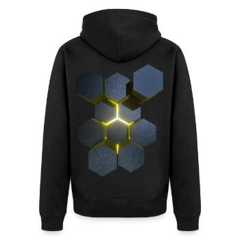 Hexagon 3D Effekt Heilige Geometrie - Unisex Premium Bio Zip Hoodie - Schwarz - Hinten - Nico (187cm)