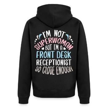 Rezeptionist Empfang Job Pension Rezeption Hotel - Unisex Premium Bio Zip Hoodie - Schwarz - Hinten - Nico (187cm)