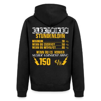 Elektriker Stundenlohn und Stundensatz - Unisex Premium Bio Zip Hoodie - Schwarz - Hinten - Nico (187cm)