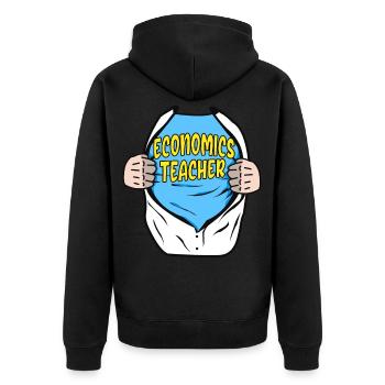 Economics Teacher Superhero Economists Gift - Unisex Premium Organic Zip Hoodie - black - Back - Nico (187cm)