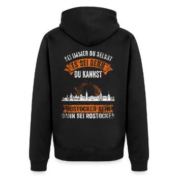 Rostock Rostocker Ostsee Hansestadt Moin Lustig - Unisex Premium Bio Zip Hoodie - Schwarz - Hinten - Nico (187cm)