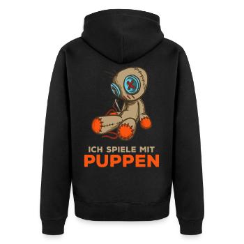 Ich spiele mit Puppen - Voodoo Puppe - Sarkasmus - Unisex Premium Bio Zip Hoodie - Schwarz - Hinten - Nico (187cm)