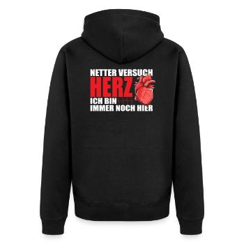 Lustiges Herzinfarkt Genesungsgeschenk - - Unisex Premium Bio Zip Hoodie - Schwarz - Hinten - Nico (187cm)