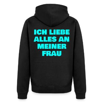 Ich liebe alles an meiner Frau - Unisex Premium Bio Zip Hoodie - Schwarz - Hinten - Nico (187cm)