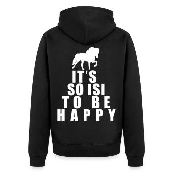 Island Pferd Isländer Isi Spruch - Unisex Premium Bio Zip Hoodie - Schwarz - Hinten - Nico (187cm)