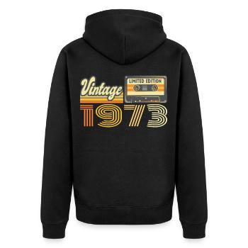 Vintage 1973 Cassette Mixtape - 47e anniversaire - Veste à capuche bio Premium Unisexe - noir - Dos - Nico (187cm)