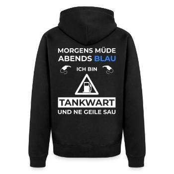 Tankwart Tankstelle Tanken Tanke - Unisex Premium Bio Zip Hoodie - Schwarz - Hinten - Nico (187cm)