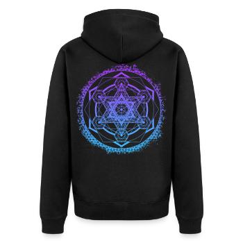 Metatron's Cube Gradient Sacred Geometry Symbol - Unisex Premium Organic Zip Hoodie - black - Back - Nico (187cm)
