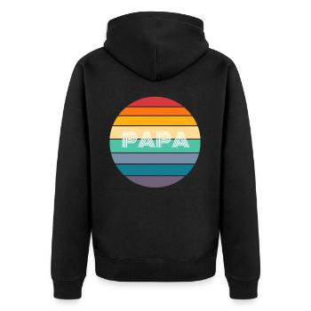 Rainbow PAPA Shirt, Retro PAPA, PAPA Sunset, PAPA - Unisex Premium Bio Zip Hoodie - Schwarz - Hinten - Nico (187cm)