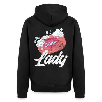 Seife machen Frau - Unisex Premium Bio Zip Hoodie - Schwarz - Hinten - Nico (187cm)