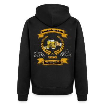 Landwirtschaft und Zusammenhalt - Treckerdemo - Unisex Premium Bio Zip Hoodie - Schwarz - Hinten - Nico (187cm)