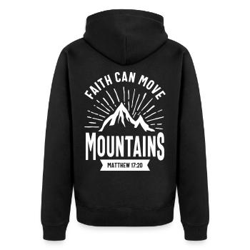 Christliches Geschenk - Glaube kann Berge versetzen - Unisex Premium Bio Zip Hoodie - Schwarz - Hinten - Nico (187cm)