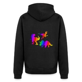 T-Rex Regenbogen Dino Tyrannosaurus Triceratops - Unisex Premium Bio Zip Hoodie - Schwarz - Hinten - Nico (187cm)