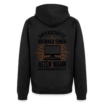 Informatiker Admin Informatik Lustige Sprüche - Unisex Premium Bio Zip Hoodie - Schwarz - Hinten - Nico (187cm)