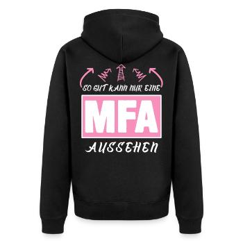 MFA - lustiger Artzhelferin Spruch - Unisex Premium Bio Zip Hoodie - Schwarz - Hinten - Nico (187cm)