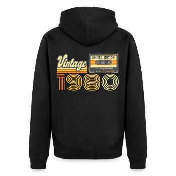 Vintage 1980 Cassette Mixtape - 40e anniversaire - Veste à capuche bio Premium Unisexe - noir - Dos - Nico (187cm)