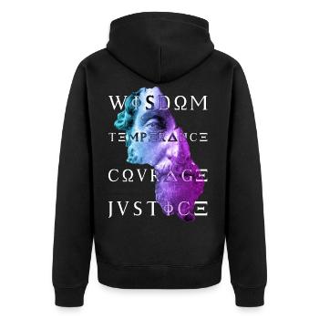 Marcus Virtues of Stoicism Wisdom Courage Justice - Unisex Premium Organic Zip Hoodie - black - Back - Nico (187cm)