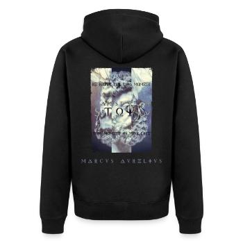 Marcus Aurelius Stoicism Be Happy Motivational - Unisex Premium Organic Zip Hoodie - black - Back - Nico (187cm)